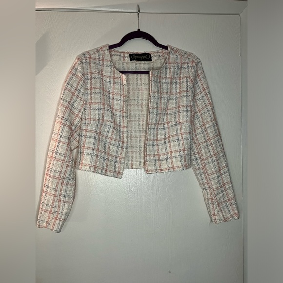 2piece Long Sleeve Plaid Print Crop Jacket and Button Front Skirt - Picture 1 of 9